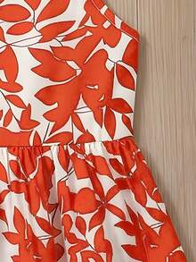 Young Girl Floral Print Vacation Beach Tie Strap Dress - White - View 6