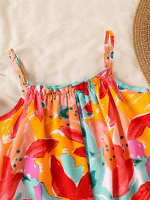 SHEIN Combinaison camisole à fleurs marguerite décontractée pour jeune fille en vacances - Rouge - Voir 6