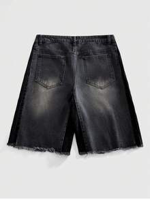 ROMWE MEN Quần short denim nam casual thời trang đường phố, thích hợp mặc hàng ngày, thêu chữ và đính đá, kiểu dáng wash, mùa hè. - màu đen - Xem 3