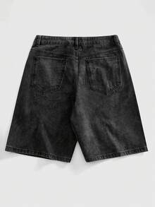 ROMWE MEN Street Life Men's Loose Fit Denim Shorts With Sparkling Diamond Embroidery Design - Grey - View 3