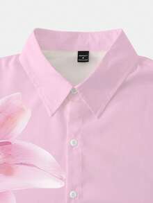 Chillumni 男士休闲宽松粉色短袖衬衫 - 彩色 - 查看 3