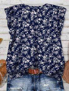 EMERY ROSE 女士休闲印花衬衫，适合夏季穿着 - 藍色 - 查看 2