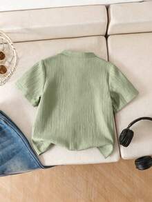SHEIN Kemeja Lengan Pendek Polos Kasual Musim Panas untuk Anak Laki-Laki - Hijau - View 2