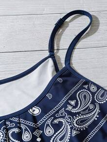 Linhara Áo camisole nữ cỡ lớn, kiểu dáng thường ngày, đa năng, in họa tiết hoa điều. - Màu xanh lam - Xem 4