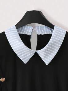 SHEIN CURVE+ Camicia formale a maniche lunghe con rifiniture a volant, bottoni e blocchi di colore a contrasto, adatta per il lavoro, di alta qualità, in stile francese, per donne di taglia comoda - Multicolore - Visualizzare 5