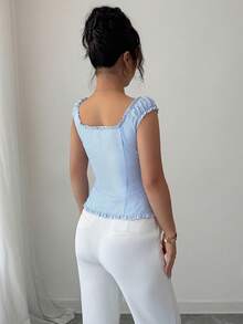 SHEIN Tall Phong cách thành thị thanh lịch, trang phục mùa hè mới dành cho nữ, màu xanh trắng kẻ sọc dọc, cổ chữ V, tay bồng, eo thắt, ngọt ngào, phù hợp cho mặc hàng ngày, đám cưới, dạ hội, đi làm, tiệc tốt nghiệp, ngày lễ, kỳ nghỉ, hẹn hò, lễ Phục sinh, tiệc tùng, Halloween, Giáng sinh, Năm mới, Lễ Tạ ơn, áo kiểu nữ dự tiệc cưới - Màu xanh lam - Xem 2