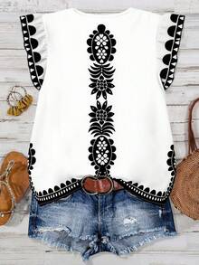 EMERY ROSE Camicia casual con stampa posizionata, taglie comode - Bianco e nero - Visualizzare 2