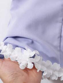 Summer 7th Birthday Toddler Girls' 2pcs/Set Sleeveless Tank Top With Ruffle Trim & Floral Decor,White Wide Leg Pleated Pants Loose Clothing Sets - Purple - View 6
