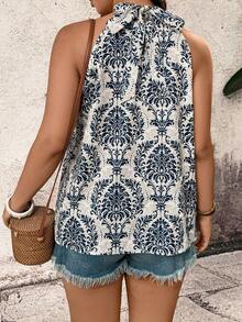 Breezaya Plus Size Women Floral Print Halter Tie Neck Blouse, Fashionable For Beach Vacation - Multicolor - View 4