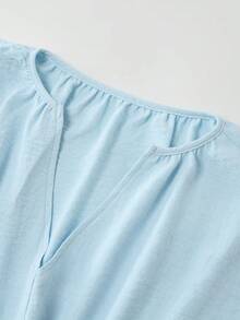 Franclia Women's Summer Solid Color V-Neck Cinched Waist Blouse Blouse With Belt Blouses For Women New Elegant Casual - Baby Blue - View 4
