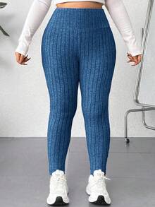 SHEIN EZwear Quần legging cạp cao, co giãn, màu xanh navy, cỡ lớn. - Xanh đậm - Xem 5