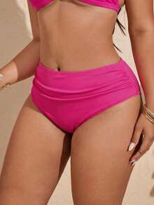 Swim Vcay Bottom de bikini de triángulo fruncido de unicolor para mujer de talla grande - Rosa Fucsia - Ver 4