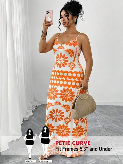 SHEIN PETITE CURVE Plus Size Casual Slimming Vacation Floral Print Dress For Women
