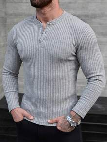 Áo polo dài tay nam chất lượng cao, màu trơn, kiểu dáng thường ngày, chất liệu gân sọc, cài cúc phía trước. - Màu Xám nhạt - Xem 4