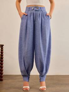 CasuGlow Women Wide Leg Pants Fake Linen - Blue - View 3