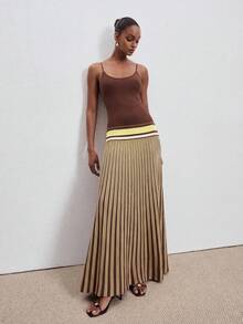 ATUI Studio Đầm dệt kim kẻ sọc dáng suông dành cho nữ - màu nâu - Xem 3