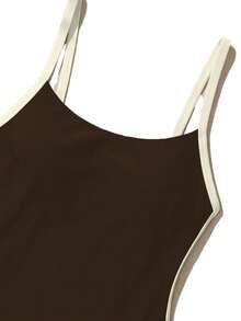 Swim SPRTY 新款夏季女士露背交叉绑带撞色滚边黑色性感度假连体泳衣 - 棕色 - 查看 8