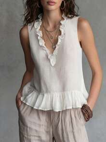 Balvessa Women's V-Neck Sleeveless White Blouse - White - View 1