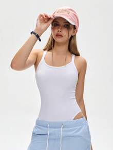 WanderVale 一件式吸湿排汗无缝运动连体衣，交叉露背设计，基础款，白色 - 彩色 - 查看 1