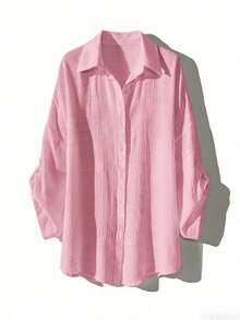 Swim Vcay Women's Solid Color Minimalist Long Sleeve Kimono Cover Up, Everyday Wear - Dusty Pink - View 5