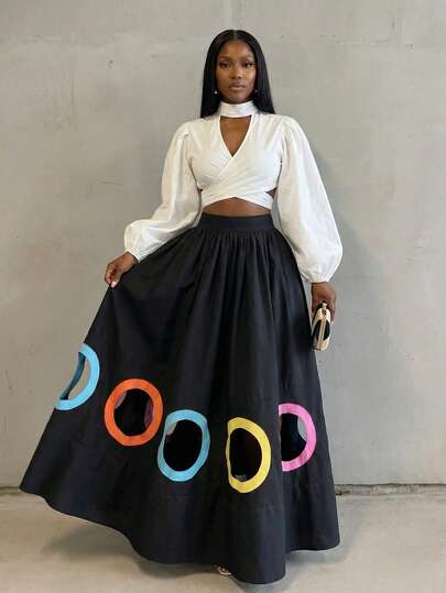 BamGlimmer Spring Valentine's Day New Year Holiday New Design Loose Colorful Printed, Hollow Out Design Women's Skirt, Fashionable Lively Resort Hiphop Casual Style, Suitable For Travel, Daily Wear, Back To School, Party