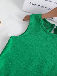 Young Girls Textured Fabric Contrast Hem Sleeveless Top & Casual Shorts T-Shirt Set - Green - View 6