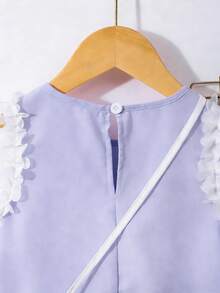 Summer 7th Birthday Toddler Girls' 2pcs/Set Sleeveless Tank Top With Ruffle Trim & Floral Decor,White Wide Leg Pleated Pants Loose Clothing Sets - Purple - View 5