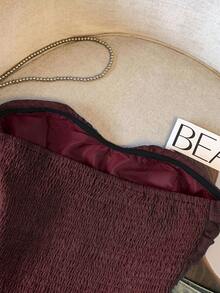 GlowEve Denim-Effect Fabric Button Decor Ruched Elegant Camisole Top For Women - Burgundy - View 4