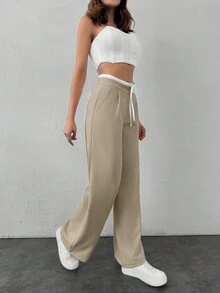 SHEIN Tall TALL WOMEN BOTTOM BLACK AND WHITE COMFORT PANT - Beige - View 5