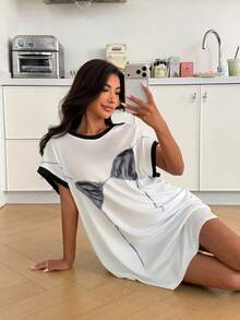 ZzzCrew 印花吊带T恤裙，性感女士短袖睡衣 - 白色 - 查看 5