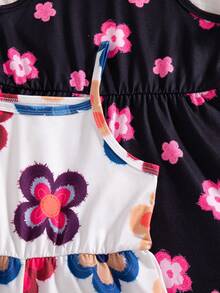 SHEIN Playful Pals Bộ 3 món đồ chơi mùa hè mới 2025 cho bé gái, áo liền quần và quần short in hoa và màu trơn, phong cách tối giản, thời trang cho kỳ nghỉ. - Nhiều màu - Xem 3