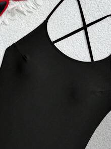 Swim SPRTY Damer i enfärgad ärmlös rygglös sexig baddräkt i ett stycke för strandsemester, sommarnyhet - Svart - Visa 9