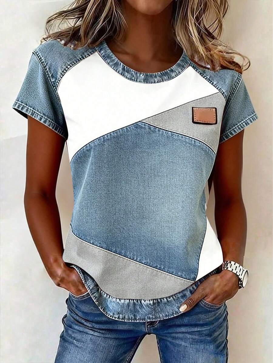 EMERY ROSE 女士圆领休闲百搭日常短袖T恤 - 彩色 - 查看 1