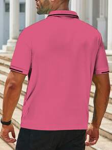 Manfinity Homme Men's Solid Color Minimalist Casual Short Sleeve Polo Shirt - Coral Pink - View 2