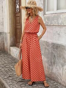 Brillora Mono informal de mujer con estampado total y cuello en V - Rojo - Ver 8