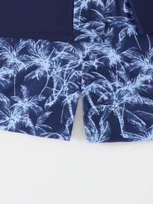 SHEIN 男童泳衣，绿色椰子树印花休闲运动泳衣，适合度假和夏季穿着 - 彩色 - 查看 6