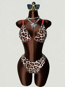 Slaydiva Plus Size Leopard Print Swimwear Set - Multicolor - View 6