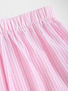 SHEIN Sweetro Spring/Summer Romantic Girl Pink Ruffle Striped Halter Loose Straight Leg Elastic Waist Pants 2 Pieces Set - Pink - View 8