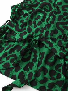GlowEve CURVE Plus Size Women's Leopard Print Sleeveless Top & Matching Pleated Straight Leg Pants 2-Piece Set,Sage Green,Summer,Elegant,Festa,Commute Work Fashion - Dark Green - View 8