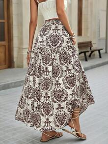 Brillora Women's Elastic Waist Loose Bohemian Print Skirt - Brown - View 3