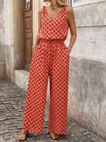 Brillora Mono informal de mujer con estampado total y cuello en V - Rojo - Ver 9