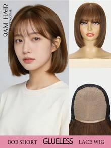 Tóc giả kiểu bob, tóc giả ren toàn bộ, tóc thật thẳng, tóc thật dành cho nữ, dùng hàng ngày, không cần keo dán, tóc giả bob thẳng màu nâu bằng tóc thật. - S2 - Xem 1