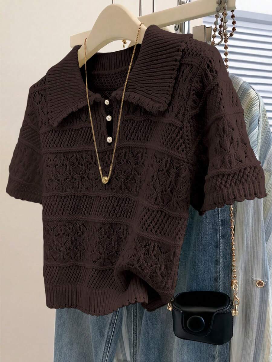 GlowEve New Arrival European And American Fashion Mixed Color Knit Sweater Top - Brown - View 1