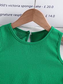 Young Girls Textured Fabric Contrast Hem Sleeveless Top & Casual Shorts T-Shirt Set - Green - View 4