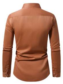 Manfinity Mode Men's Casual Solid Color Long Sleeve Shirt, Formal, Ceremony - Brown - View 2