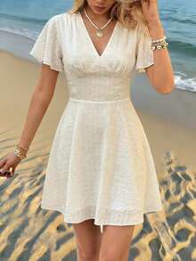 Ladies' Elegant French Woven Summer Dress - Apricot - View 3