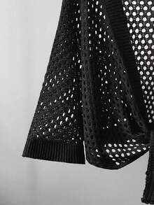 Hollow V-Neck Tie Front Loose Fashionable Versatile Sexy Women Cardigan - Black - View 3