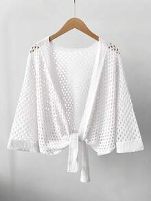 GlowEve Áo khoác cardigan nữ dáng rộng, thời trang, đa năng, gợi cảm, cổ chữ V khoét rỗng, thắt nơ phía trước. - trắng - Xem 5