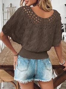 SHEIN Clasi Nuevo suéter de punto de corte ajustado de estilo casual europeo y americano, top de punto de moda - Marrón - Ver 2