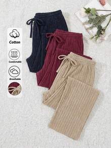 WovenCharm Plus 100%Cotton 3 Pcs Solid Knit Pant Set - Multicolor - View 1